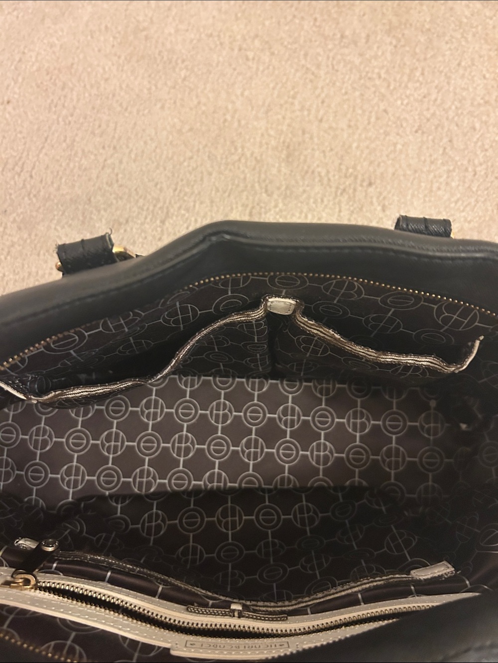 henri bendel Black Satchel with Gold Accent Logo Charm - Picture 8 of 11